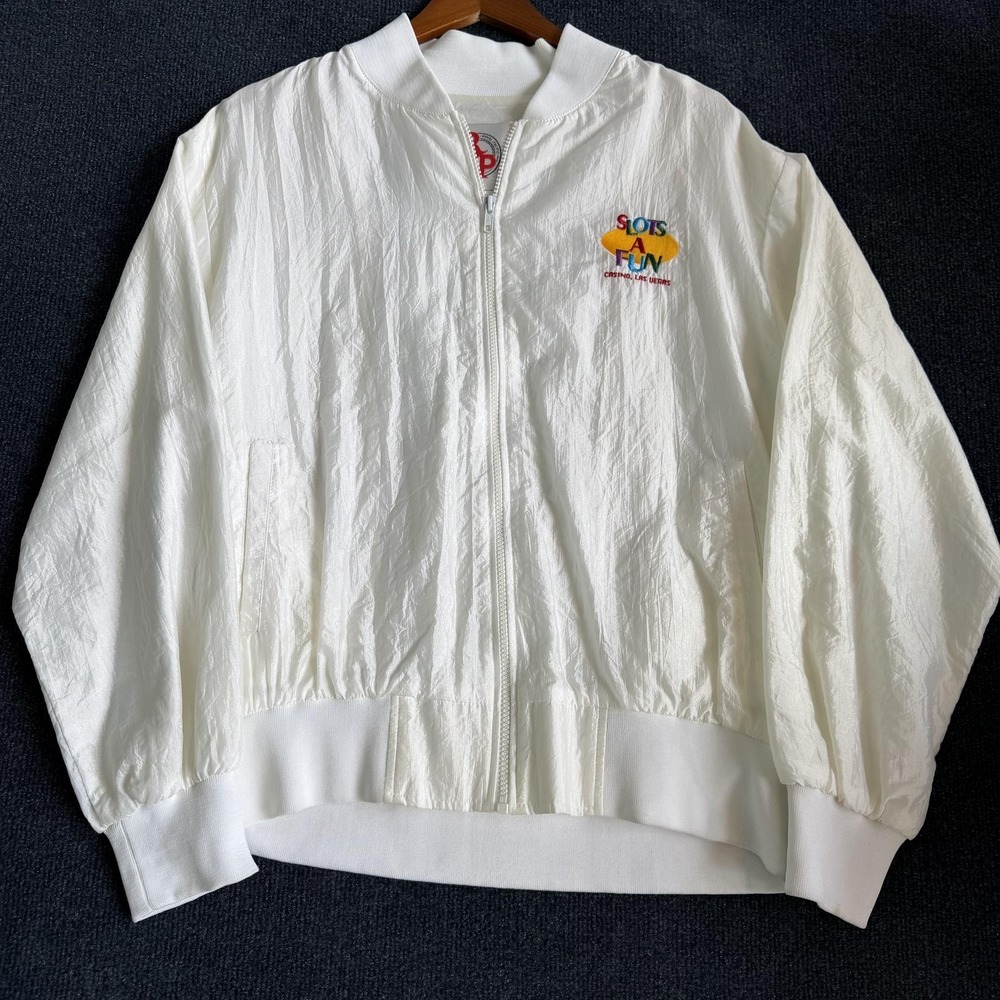 Vintage Royal Pacific Jacket Mens Large White Bomber Slots A Fun Casino Vegas
